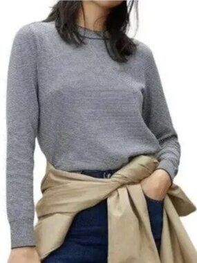 EVERLANE The Organic Cotton Slim Crew Sweater Micro Stripe XL Preppy Minimalist